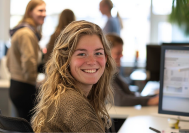 Vrouw achter computer